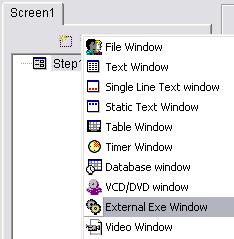 Chapter 11 External Program 11.1 Create a New Window Click the New Window button, and select External Exe Window shown in image 11-1 to create a new External Exe window, as shown in 11-2.