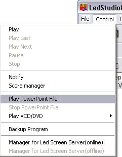 Chapter 15 PowerPoint Display 15.1 Play Click the Control menu, and click Play PowerPoint File (Image 15-1). Select a file to play.