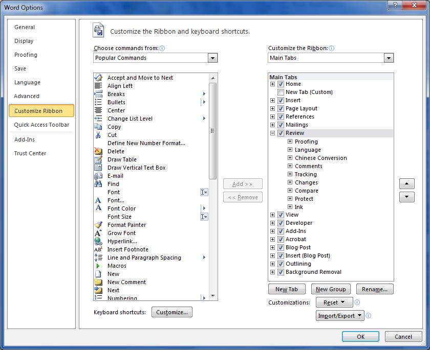 Quick Access Detailed Option: Open the Customize Quick Access Toolbar in any number of ways (see below) and select the