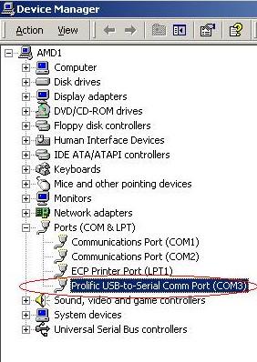 Verify USB driver installation in Windows Once the GMC-300 is connected to a computer, from the device manger, you should see which COM port is assigned to the GMC-300. See the example below.