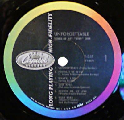 Rainbow label with LONG PLAYING HIGH FIDELITY across label (1959) Label CAP60.