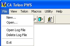 Menus File Menu The File menu contains items that enable you to create a new file, open an existing file, or exit PWS. Item New Open Open Log File Delete Log File Exit Description Creates a new file.