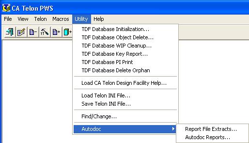 Menus Execute Find/Change Execute and display Autodoc reports These utilities are discussed in detail in the chapter "Using the Utilities.