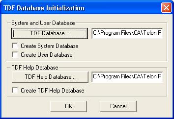 TDF Database Utilities Initialize TDF Databases The TDF Database Initialization utility creates and initializes the requested CA Telon system database, user database, and TDF help database.