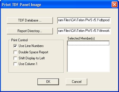 TDF Database Utilities Create the TDF Database PI Print Report The TDF Database PI Print utility prints one or more panel images.