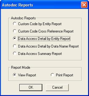Miscellaneous Utilities Create Autodoc Reports The Autodoc Reports option creates reports that detail the data extracted from the TDF database. To specify processing parameters for Autodoc reports 1.
