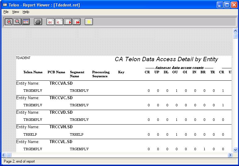 Miscellaneous Utilities Telon - Report Viewer Toolbar The Telon - Report Viewer toolbar provides options for viewing the report results.