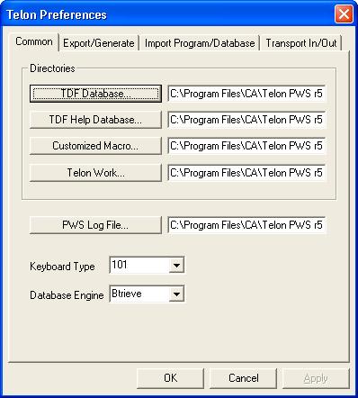 Common Tab Import Program/Database Provides default controls specific to the Import function for both programs and database objects.
