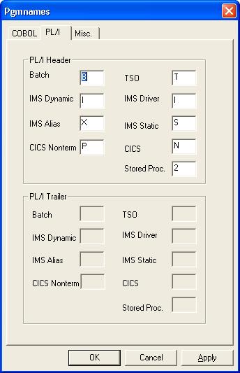 Customizable Macros PL/I Tab There is only one character available for the Header and Trailer. If one is specified for Header, the corresponding Trailer control becomes unavailable.