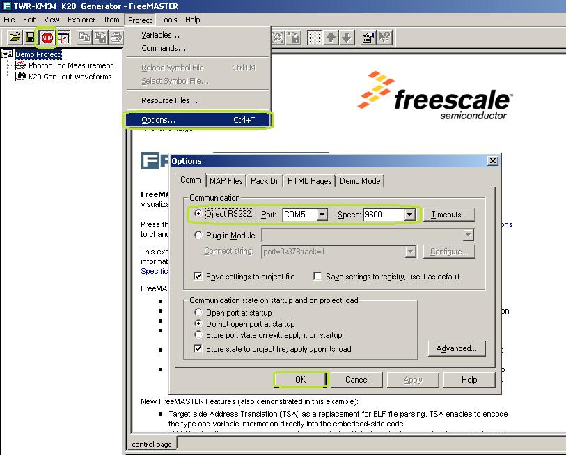 6.5 FreeMaster setup Run the FreeMaster GUI application as soon as you see the new Virtual Com Port device available and driver properly installed in the device manager. See Figure 7.