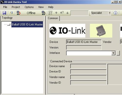 Opening a data connection Select the IO-Link Master module in the "Topology" area.
