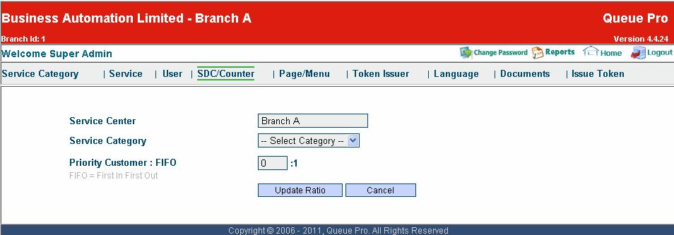 N:B To change Priority customer for all counter at a time click Change Priority Ratio For Multiple Counter and the following page will appear.