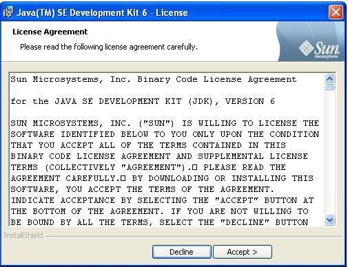 Double click on jdk 6 installer file. Then click Accept.