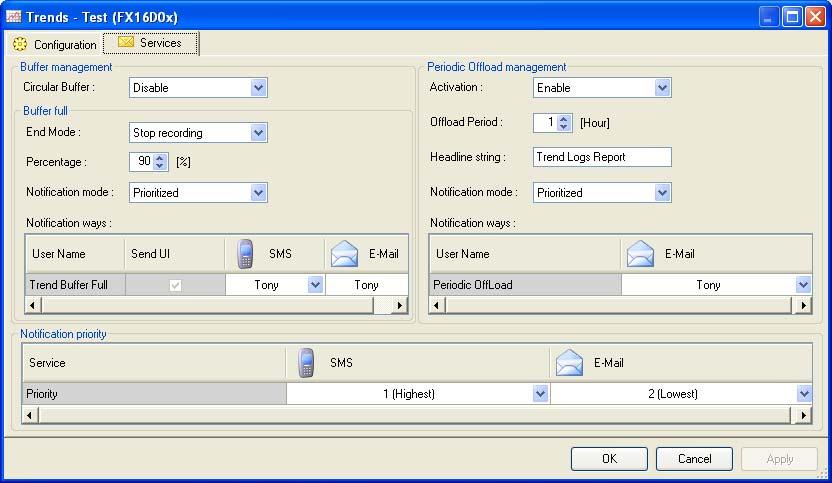 FX Tools Software Package - FX Builder User s Guide 121 Figure 139: Configuration Tab of the Trends Plug-in Services Tab The Services tab contains