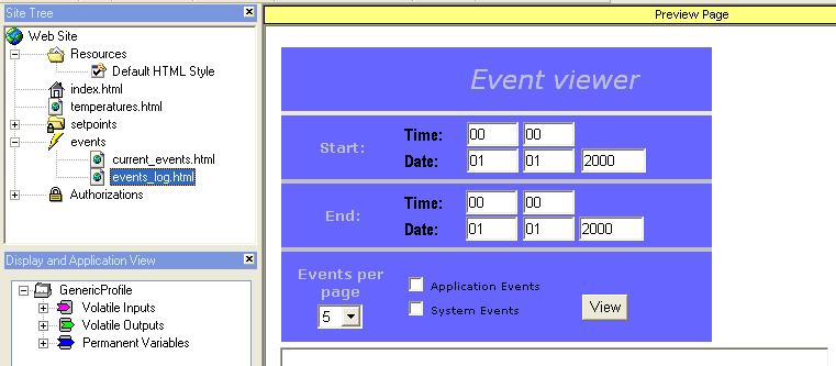 This page provides you with filter options like Application Events or System Events.