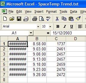 158 FX Tools Software Package - FX Builder User s Guide Figure 203: Microsoft Excel Imported Trend Note: The imported textual data may be longer than the Excel cell width.