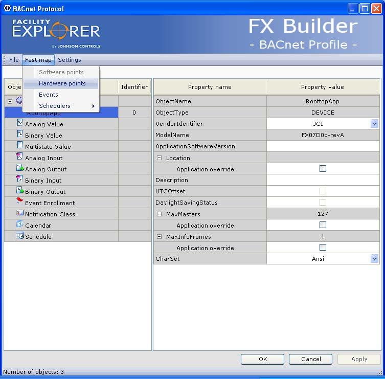 FX Tools Software Package - FX Builder User s Guide 175 BACnet Network Profile Plug-in FX Builder allows you to add BACnet object instances to the network profile and to map the properties of each