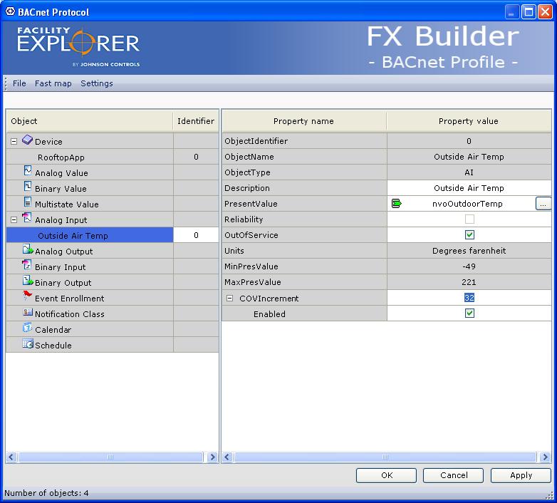 178 FX Tools Software Package - FX Builder User s Guide Table 25: Maximum Number of Instances Object Type FX06 FX07 FX14 FX16 Analog Input 4 4 6 46 Analog Output 4 4 4 48 Analog Value 50 50 60 130