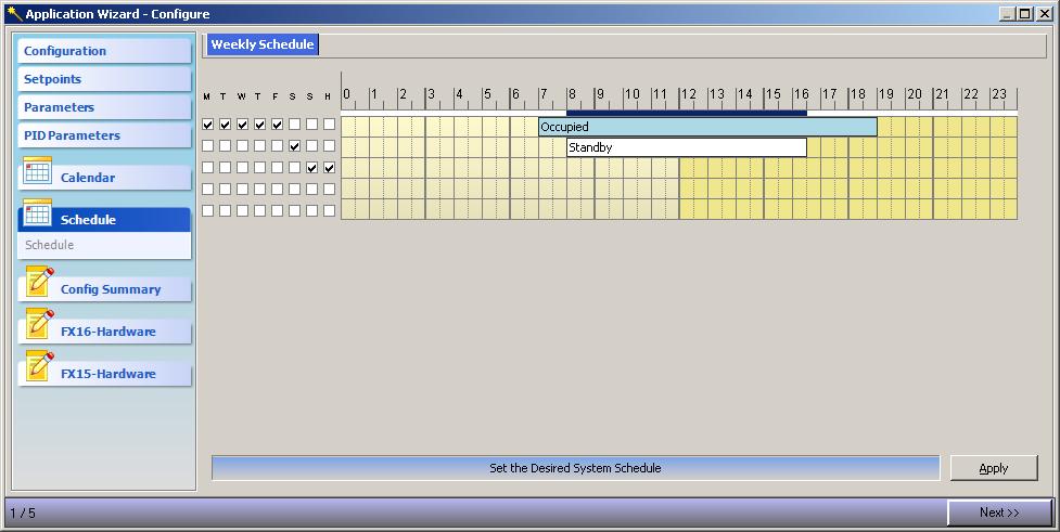 42 FX Tools Software Package - FX Builder User s Guide Figure 42: Weekly (Occupancy) Schedule Plug-in Note: The Roof Top Unit (RTU) application uses a different Occupied Schedule plug-in (X195HFigure