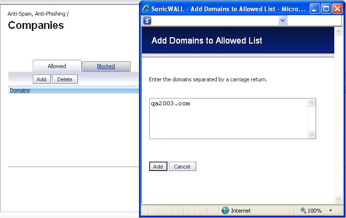 Connection Management Update SonicWALL Email Security 6.0 provides improvements on filtering Sender IDs. Email Security 6.0 checks emails received with a sender on an Allowed List against Sender ID.