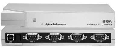 Agilent E5805A USB/4-Port RS232 Interface Turn your USB port into 4 additional RS-232 ports Easy connection from standard USB port on your PC to up to four RS-232 instruments or devices Fully