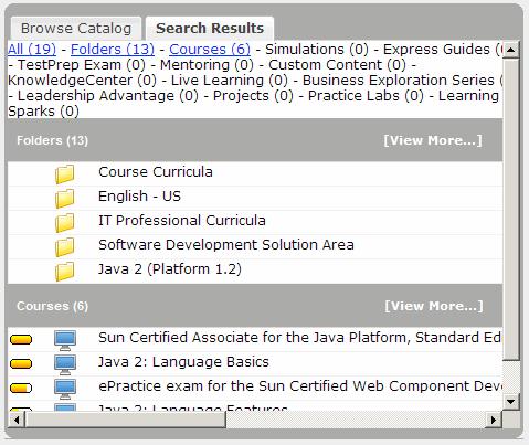 Content Both the folders and assets that meet the criteria that you specified are displayed on the Search Results tab in the left pane, as shown below in an example search for the term "java". 3.