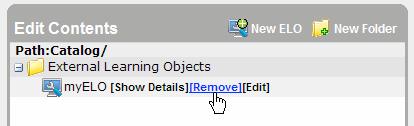 Content 4. In the Edit Contents pane, move your mouse over the title of the ELO, and click the Remove link that appears, as shown below. 5. Click OK to confirm the removal.