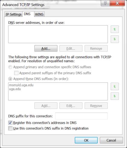 Connectivity Issues when DNS Suffix Entry msmyid.uga.
