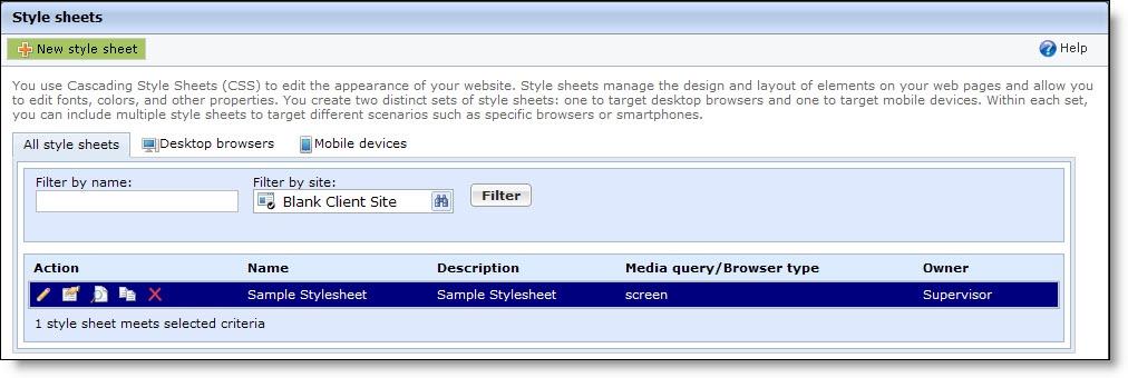 STYL E SHEETS 37 4. In the Insert selectors for field, select the CSS selectors to include in the style sheet editor.