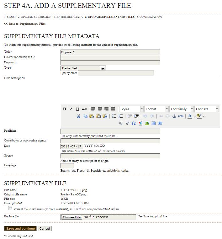 Fig. 7: Supplementary file metadata Click on Save and