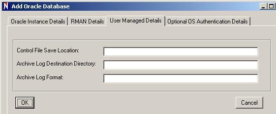 47 Figure 4-8: The User Managed Details frame in the Add Database window Control File Save Location - When the Oracle APM uses the User Managed backup method, backups and restores of the Control File