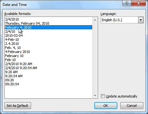 Select a date format in the dialog box that appears. Selecting a date format 4.