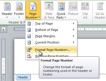 To Format the Page Numbers: 1. Select the header or footer that contains the page number. 2.