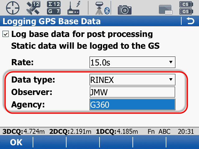 In the Data type: field you can choose either Leica format (MDB) or RINEX if you have the needed options activated on the GS receiver.