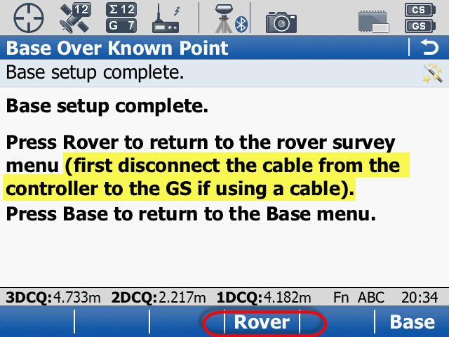 Viva SmartWorx will know display the following message: This message gives the user the option to stay connected to the base receiver or to switch over to the rover receiver.
