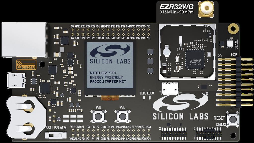 Hardware Overview 2. Hardware Overview 2.1 Hardware Layout The layout of the EZR32WG 915 MHz 20 dbm Wireless Starter Kit is shown in the figure below.