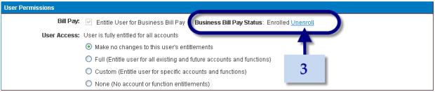 To unenroll a user from BMO Harris Business Bill Pay: 1. Go to the Manage Users page.