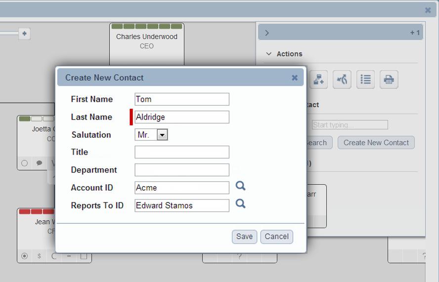 For details on how to configure the action create fields, see: Custom Search Fields, later in this document.
