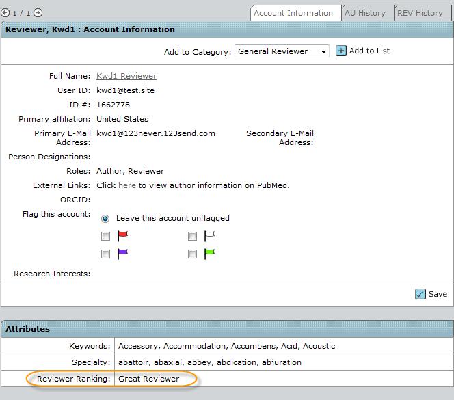 Clarivate Analytics ScholarOne Manuscripts Administrator User Guide Page 125 On the Account Information Tab, the Person Attribute will be shown in the Attributes section.