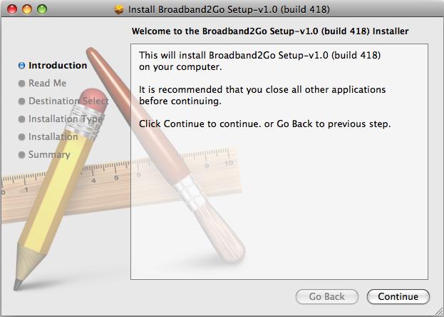 4. Double click the Broadband2Go setup package on Mac to begin