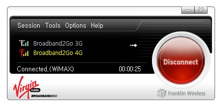 The Status Bar Information regarding your current network connection can be seen in the Status Bar at the bottom of the Broadband2Go interface.