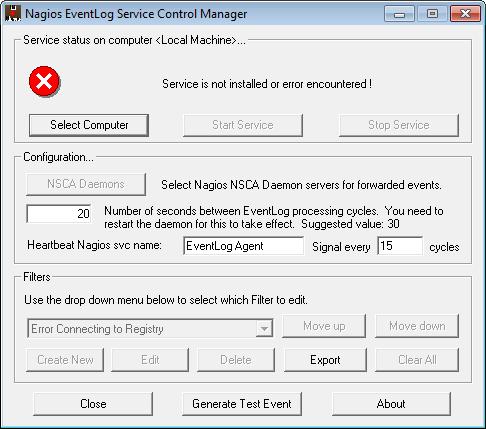 This can be done by right clicking the Configure EventLog Agent icon and selecting Run as Administrator.