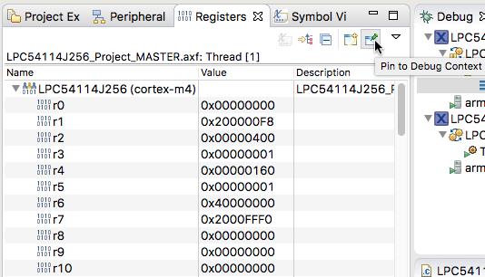 Figure 15.16. MultiCore Debug Pin View Now select the other core in the Debug view, and go to the second Register view.