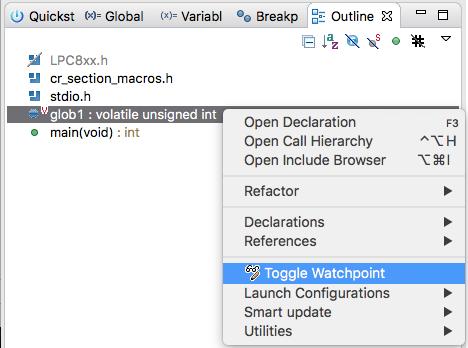 Once set, they will appear within the Breakpoint pane alongside any breakpoints that have been set. Watchpoints can be configured to halt the CPU on a Read (or Load), Write (or Store), or both.