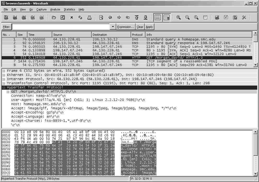 Wireshark interface components packet list pane packet