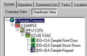 System and hardware configuration Configuring your system in hardware view The hardware view tree shows the physical interconnections of the components in your access control system.
