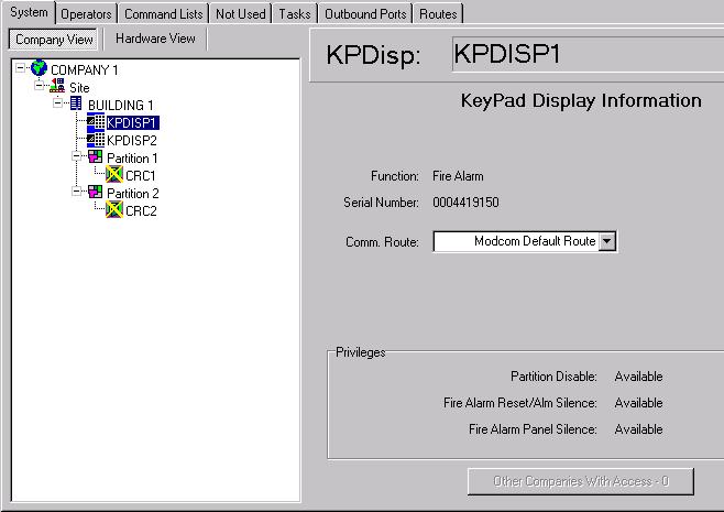 System and hardware configuration Viewing Keypad Displays (KPDISPs) If your access control system has KPDISPs, they are displayed in the company view and the hardware view.