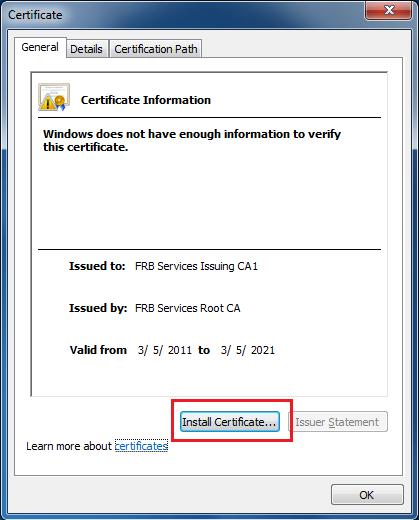 4. In the Certificate Information window,