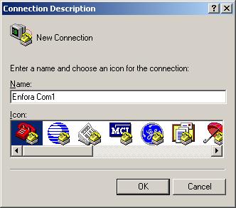 3. Enter a name for the Connection. In this example, the Name is Enfora Com1. 4.