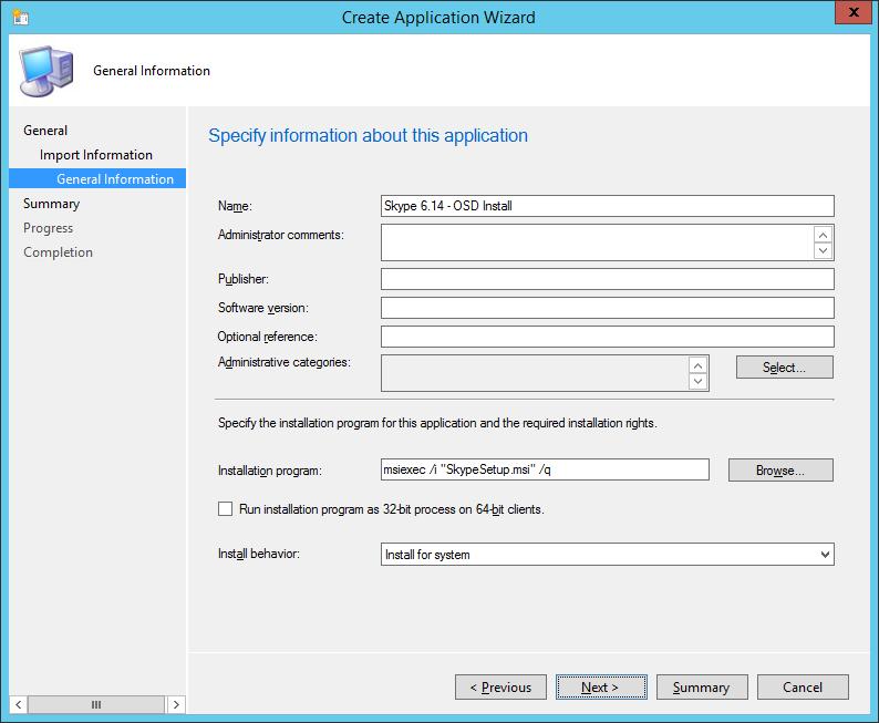Adding the OSD Install suffix to the application name. 9. In the Applications / OSD node, select the Skype 6.14 - OSD Install application, and click Properties on the ribbon bar. 10.